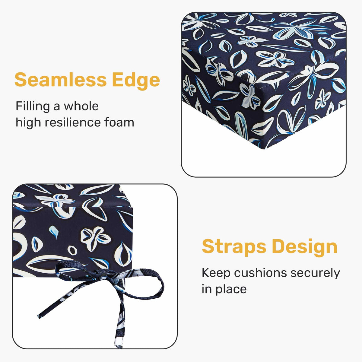 UNIKOME water-resistant fabric on outdoor cushions protecting from rain and splashes.