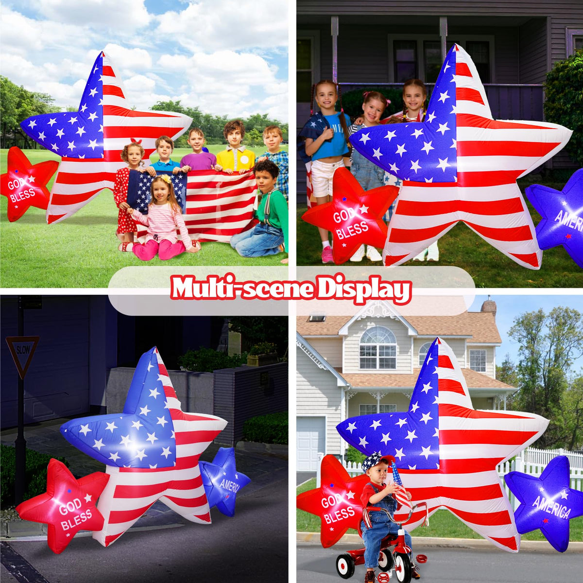 UniqSeason yard patriotic inflatable includes ground tethers for stability