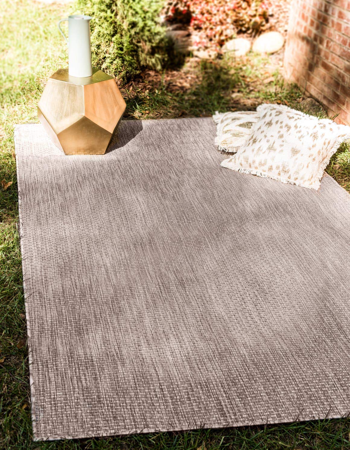 Unique Loom Collection flatweave rug beige ivory front view, versatile for indoor or outdoor use.