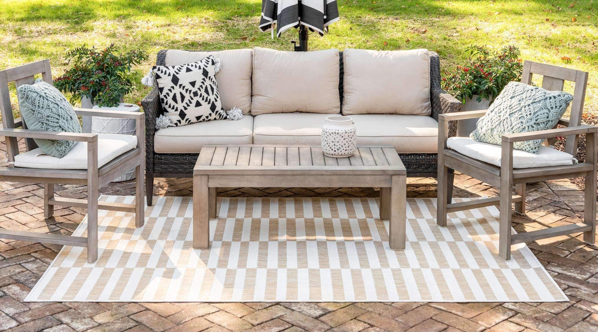 Unique Loom outdoor striped rug patio setup—modern stripes elevate outdoor spaces