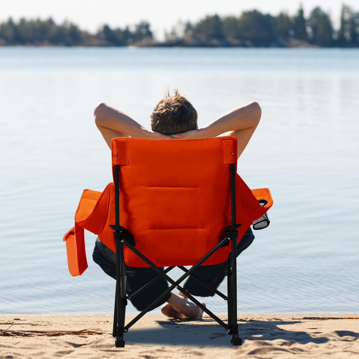 Unisakey oversized rocking chair folded in carry bag for easy transport.
