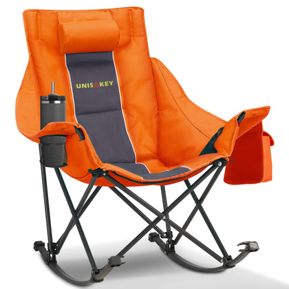 Unisakey oversized rocking chair front view with sturdy frame for quick outdoor relaxation.