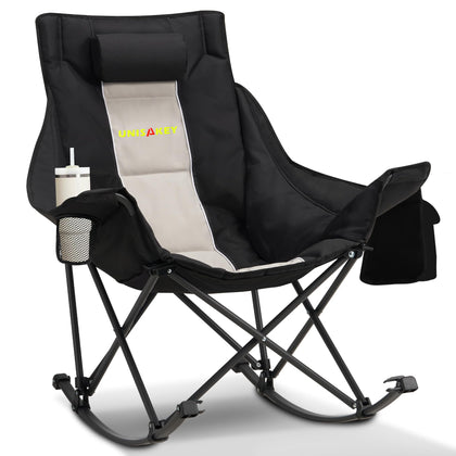 Unisakey oversized rocking chair front view highlighting sturdy frame and headrest.