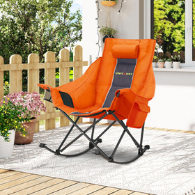 Unisakey oversized rocking chair outdoor setup by beach or campsite.