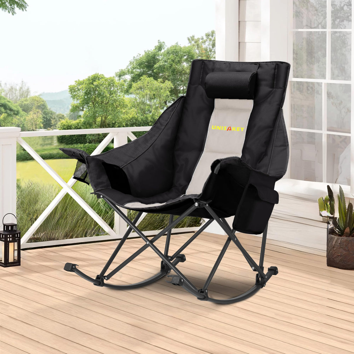 Unisakey oversized rocking chair side pocket with built in cup holder.