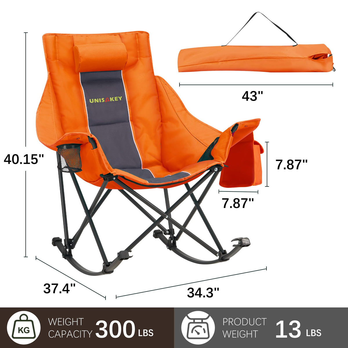 Unisakey oversized rocking chair side view highlighting comfort and stability on different terrains.