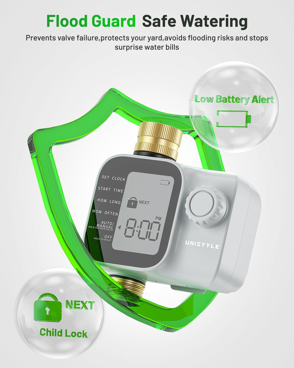 Unistyle timer battery indicator shows when to replace batteries.
