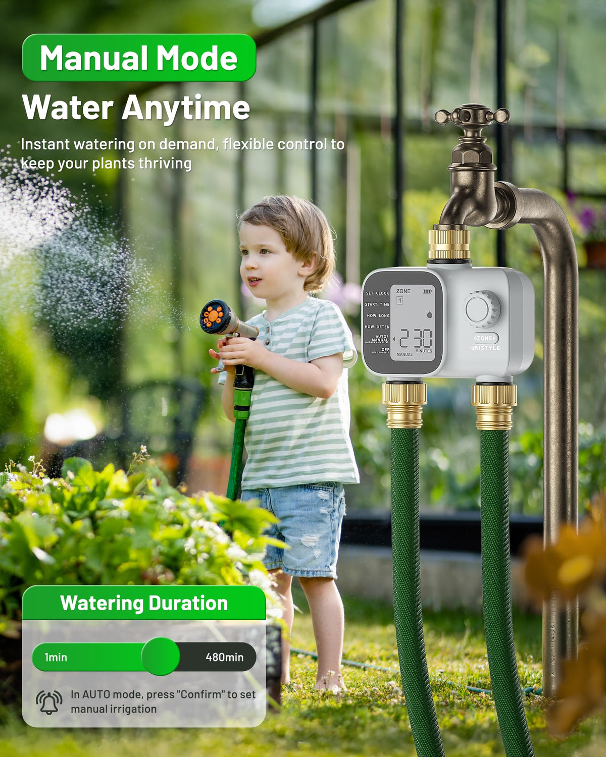 Unistyle standard faucet connection fits most hoses.