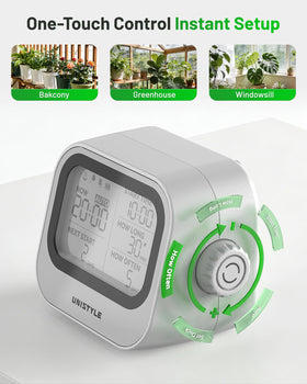 Unistyle automatic waterer pump delivers adjustable flow for precise plant care.