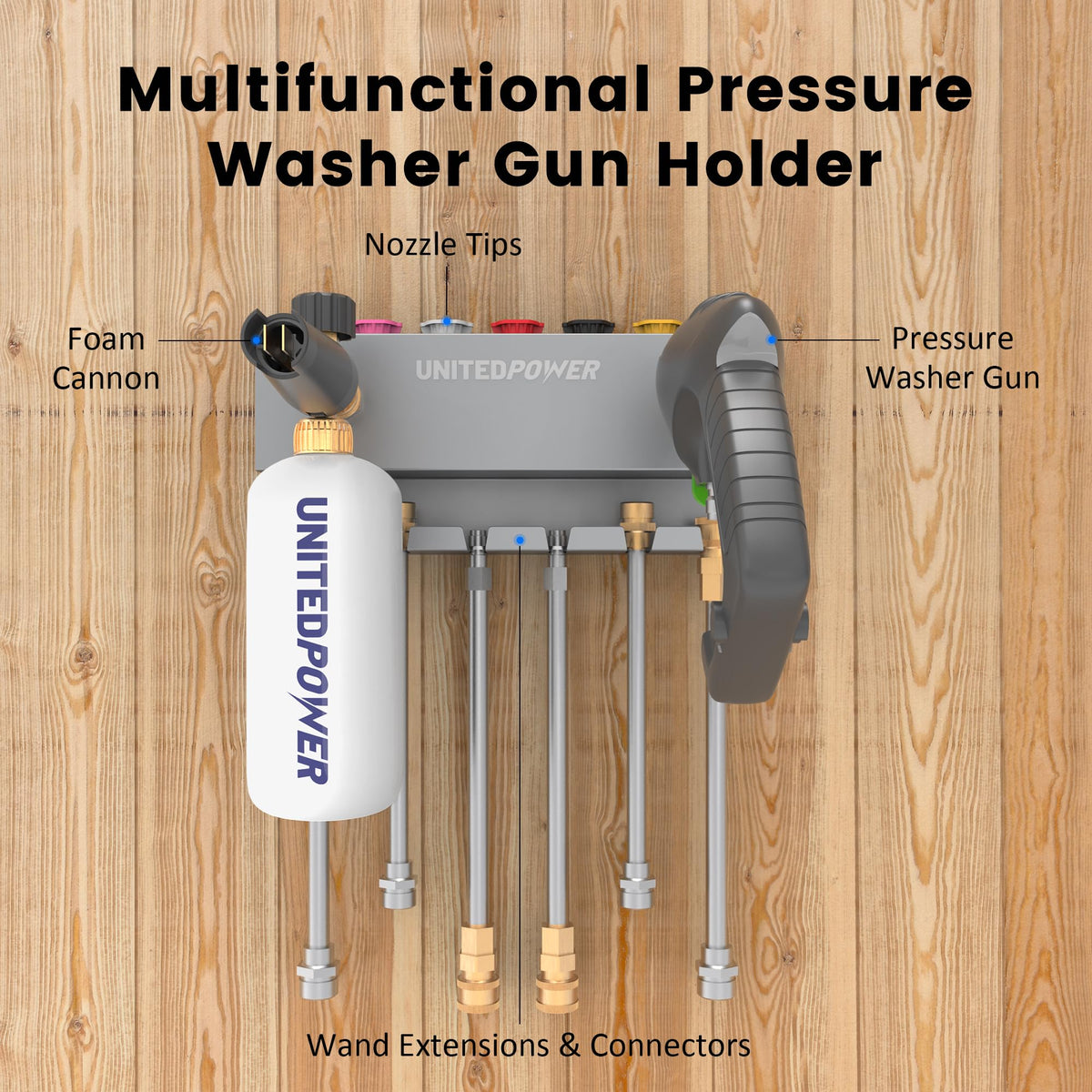 UnitedPower nozzle tip storage rack keeps tips visible and accessible during detailing tasks.