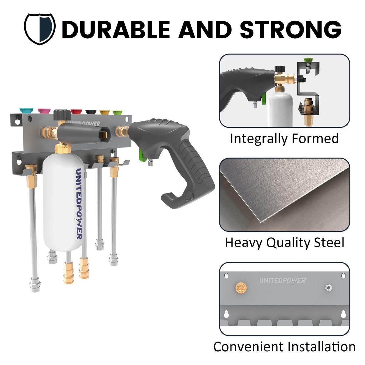UnitedPower wand extension holder secures attachments for easy reach while washing.