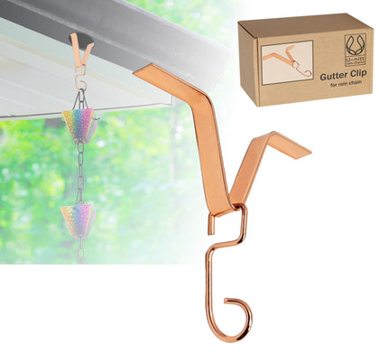 U-nitt rain chain gutter clip with copper-plated finish improves water flow from gutters
