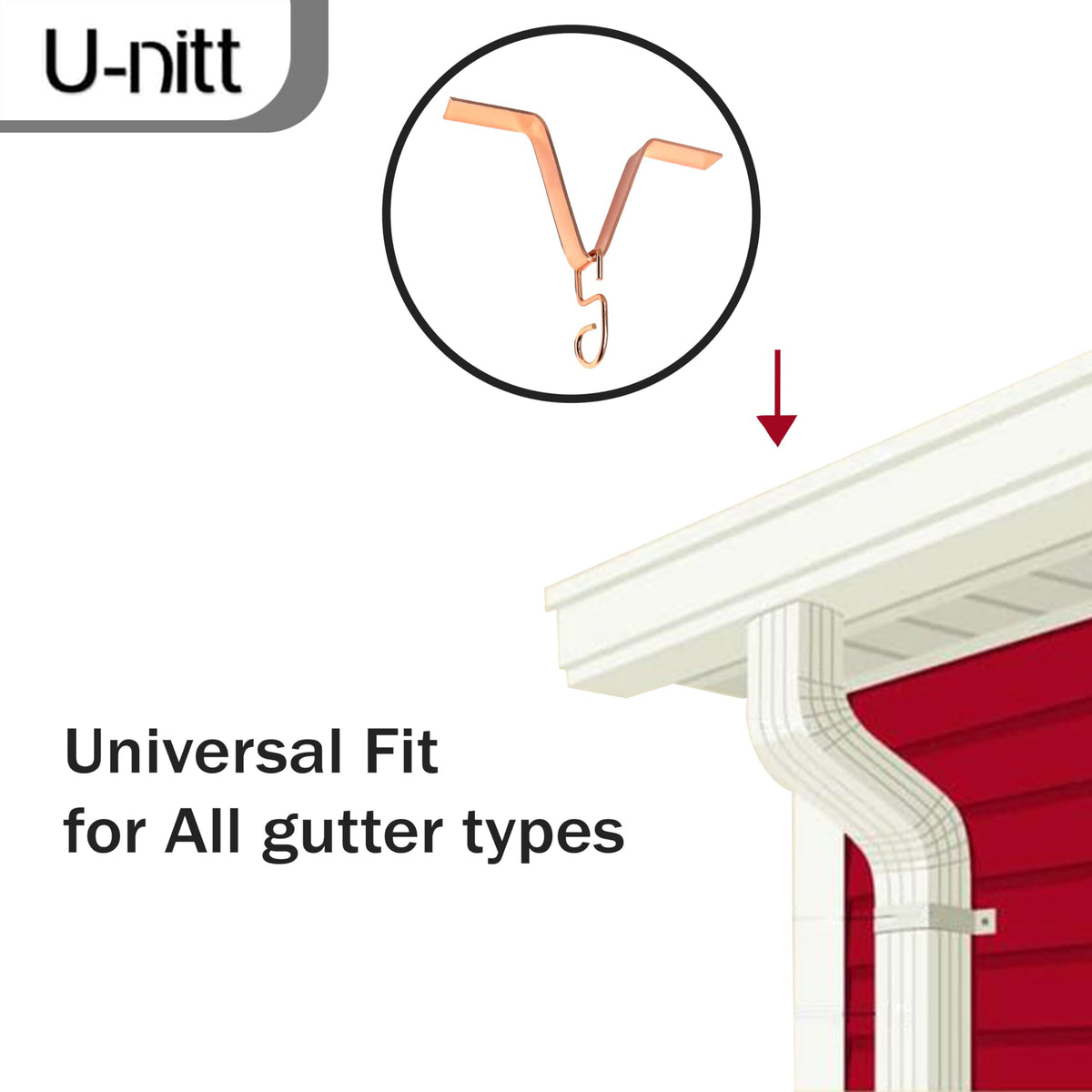 U-nitt S-hook attachment secures rain chain to the clip