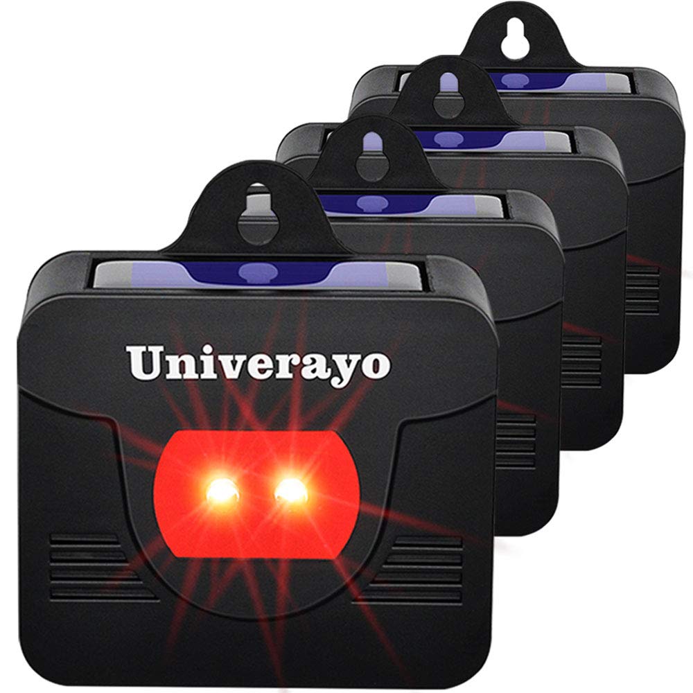 Univerayo coyote deterrent solar light mounted on a tree deterring pests at night