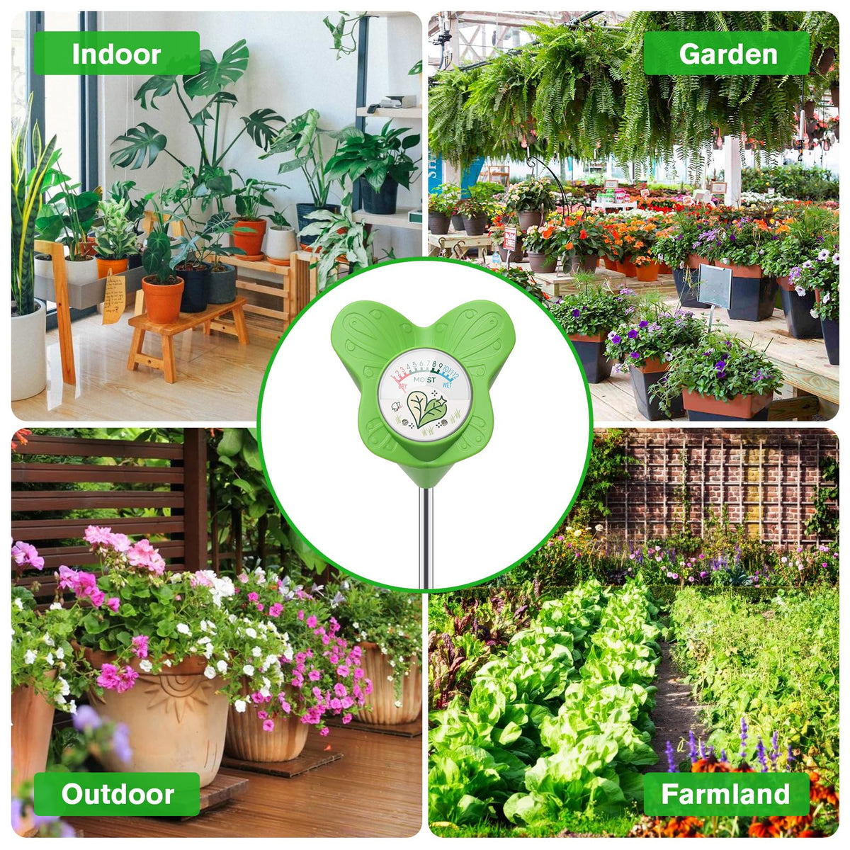 UNIWA Soil Moisture Meter with durable single-probe design minimizes root disturbance.