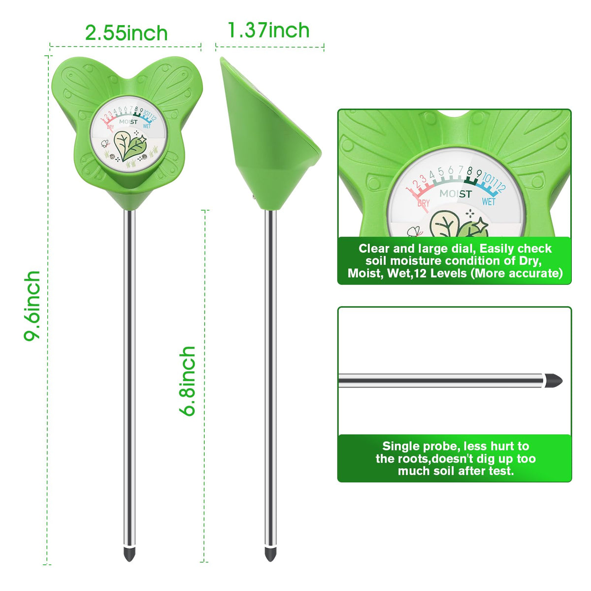 UNIWA Soil Moisture Meter shown outdoors on lawn demonstrating versatile use.