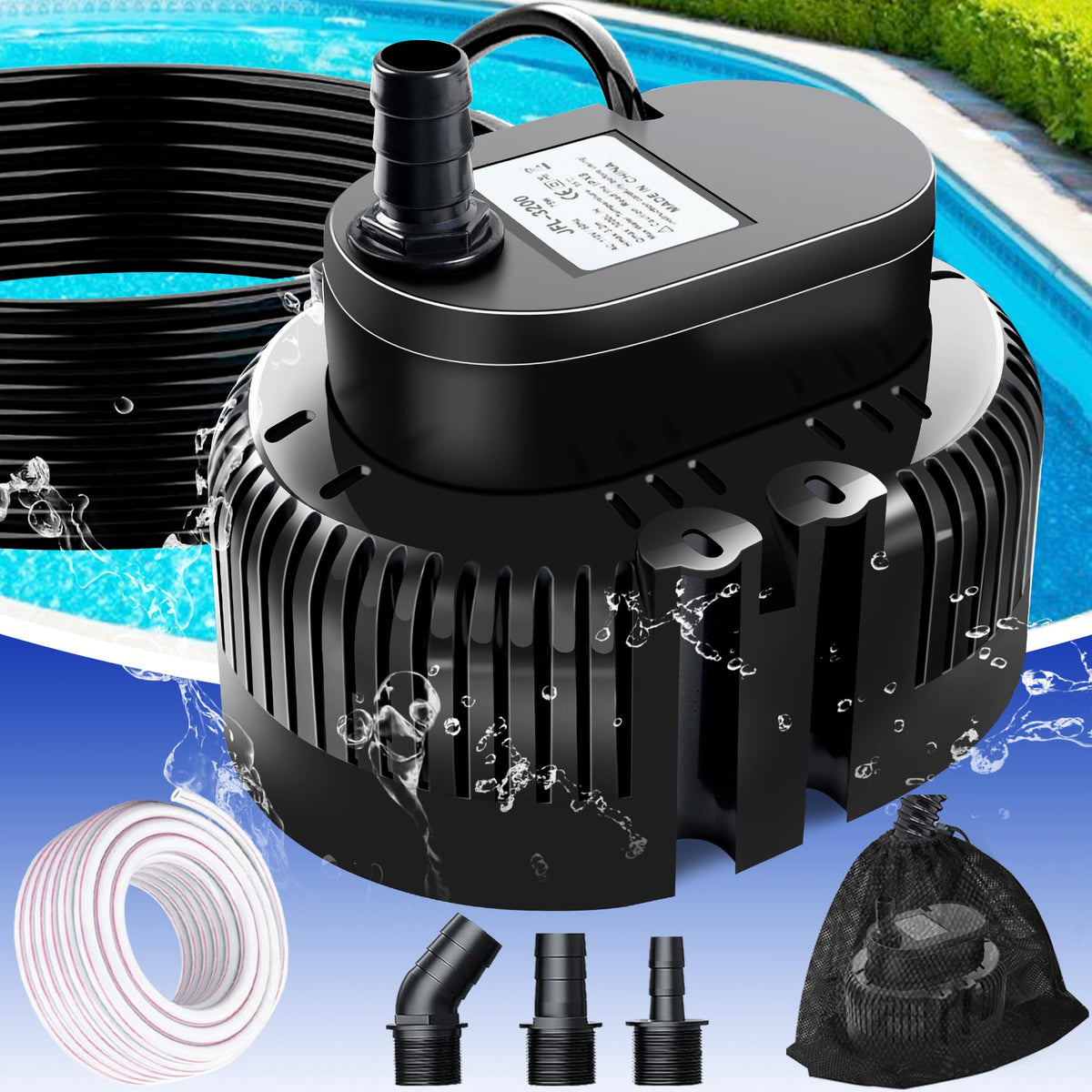 UniWater pool cover pump delivering 850 GPH for fast drainage.