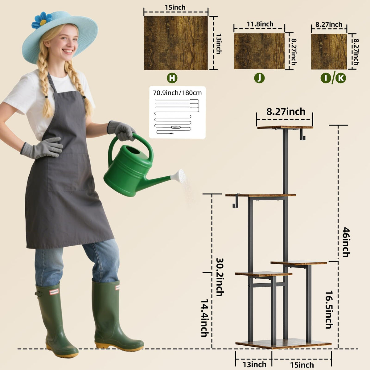 Unlumm plant stand with two hanging hooks for extra display