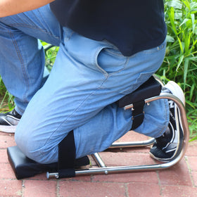 Unmake kneeler worn on leg enabling easy movement during yard work