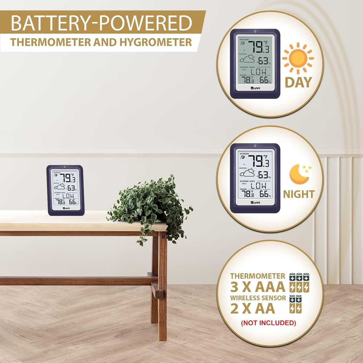 U UNNI backlit display readable in low light for convenient viewing