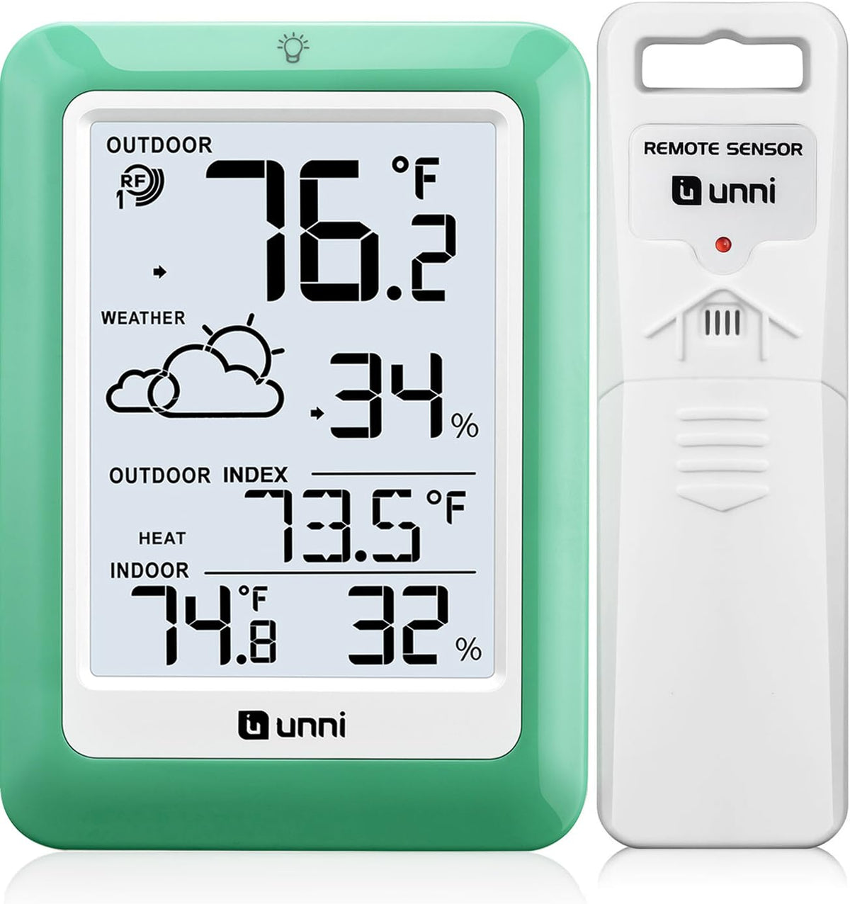 U UNNI indoor-outdoor thermometer display with backlight for clear readings day and night