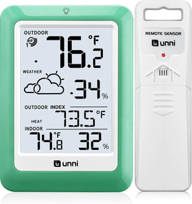 U UNNI indoor-outdoor thermometer display with backlight for clear readings day and night