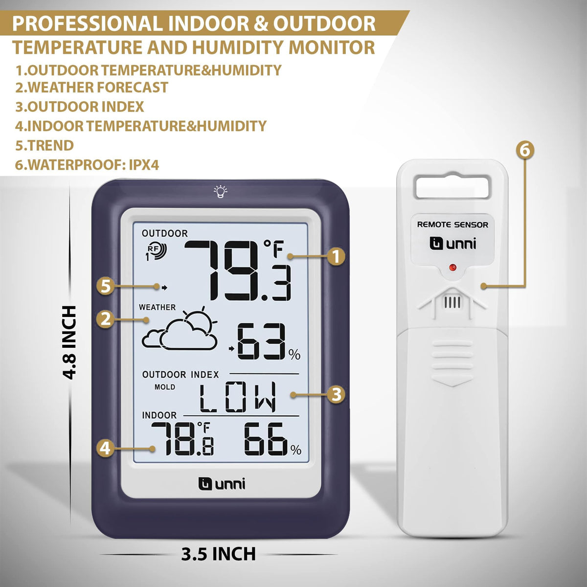 U UNNI packaging contents include display and outdoor sensor for quick setup