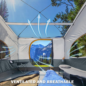 UNP camping cube tent showing mesh ventilation for cooler air.
