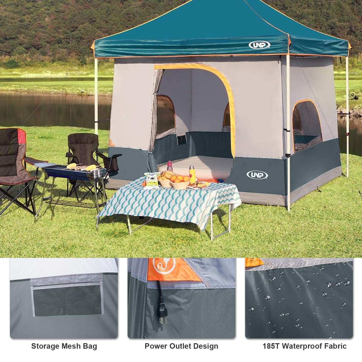UNP canopy fabric blocks sun and weather for reliable shelter.