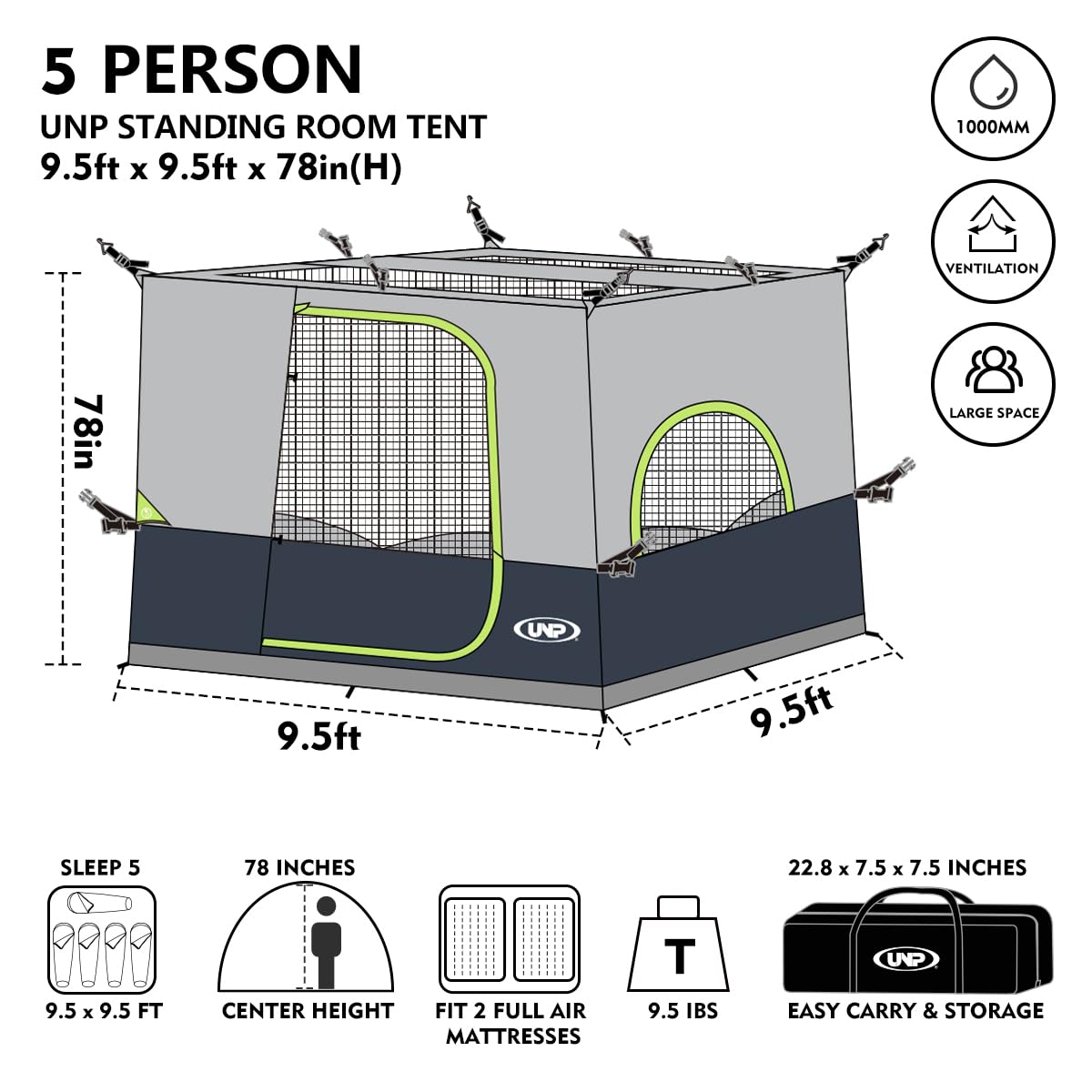 UNP canopy inner tent UV-protection fabric shields from sun.
