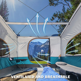 UNP inner tent door and mesh window keep insects out while improving airflow.