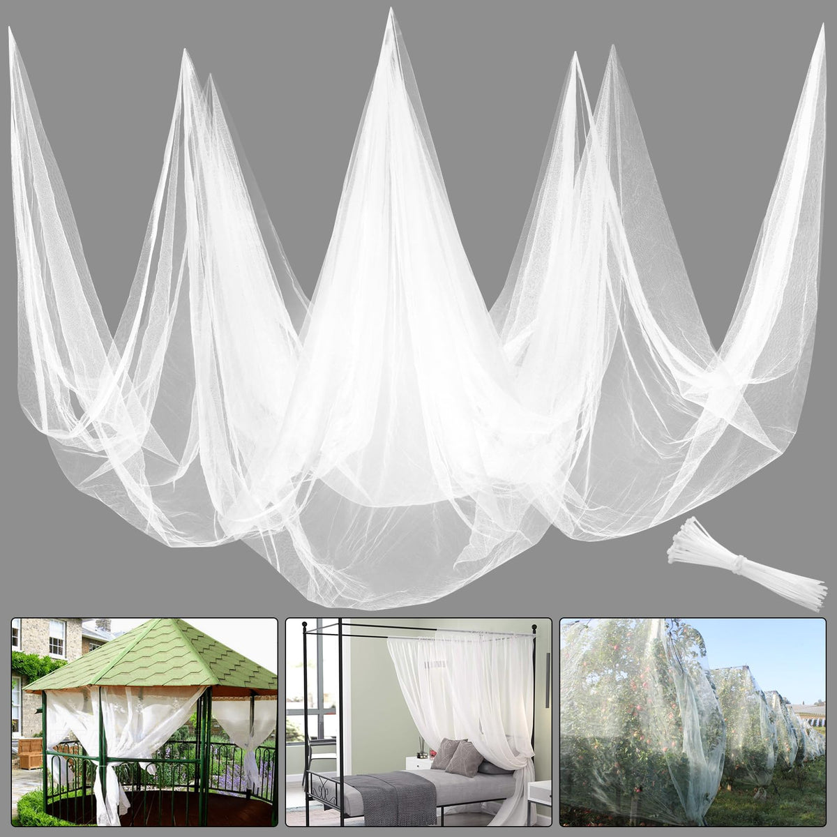 Unves 39x10ft patio mosquito netting in white protecting plants from birds.