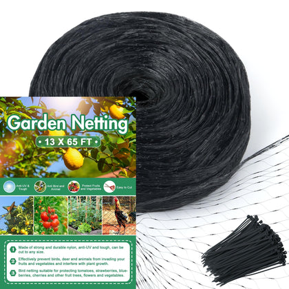 Unves bird netting on fruit trees protecting harvest from birds in the garden