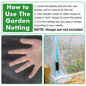 Unves garden netting installed over crops receiving sun, air, and rain.