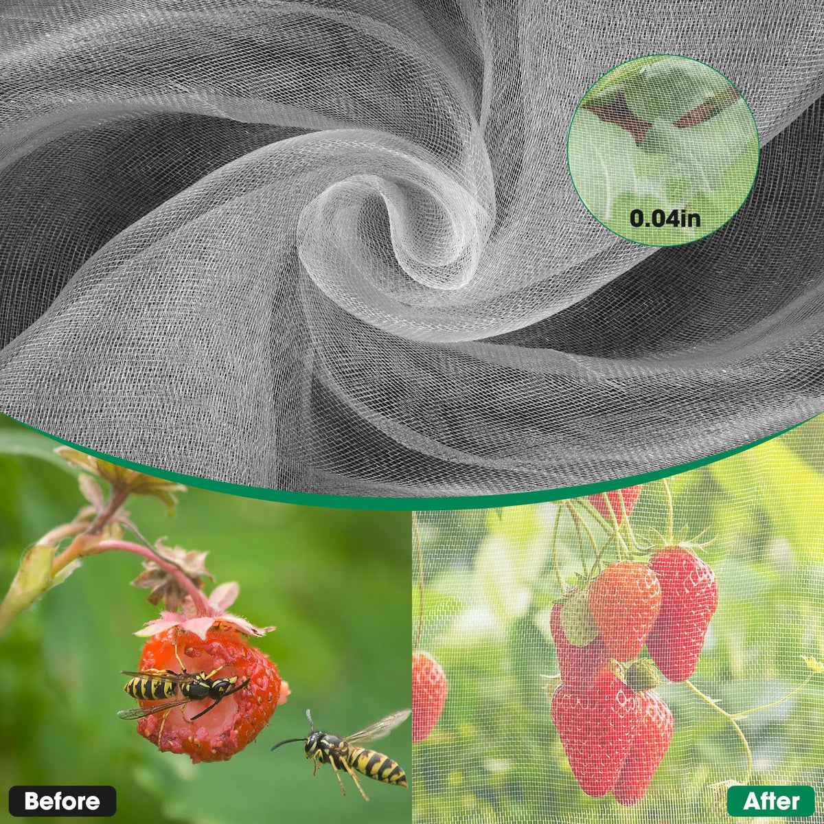 Unves ultra mesh plant covers shield fruit trees from pests yet let sunlight through.