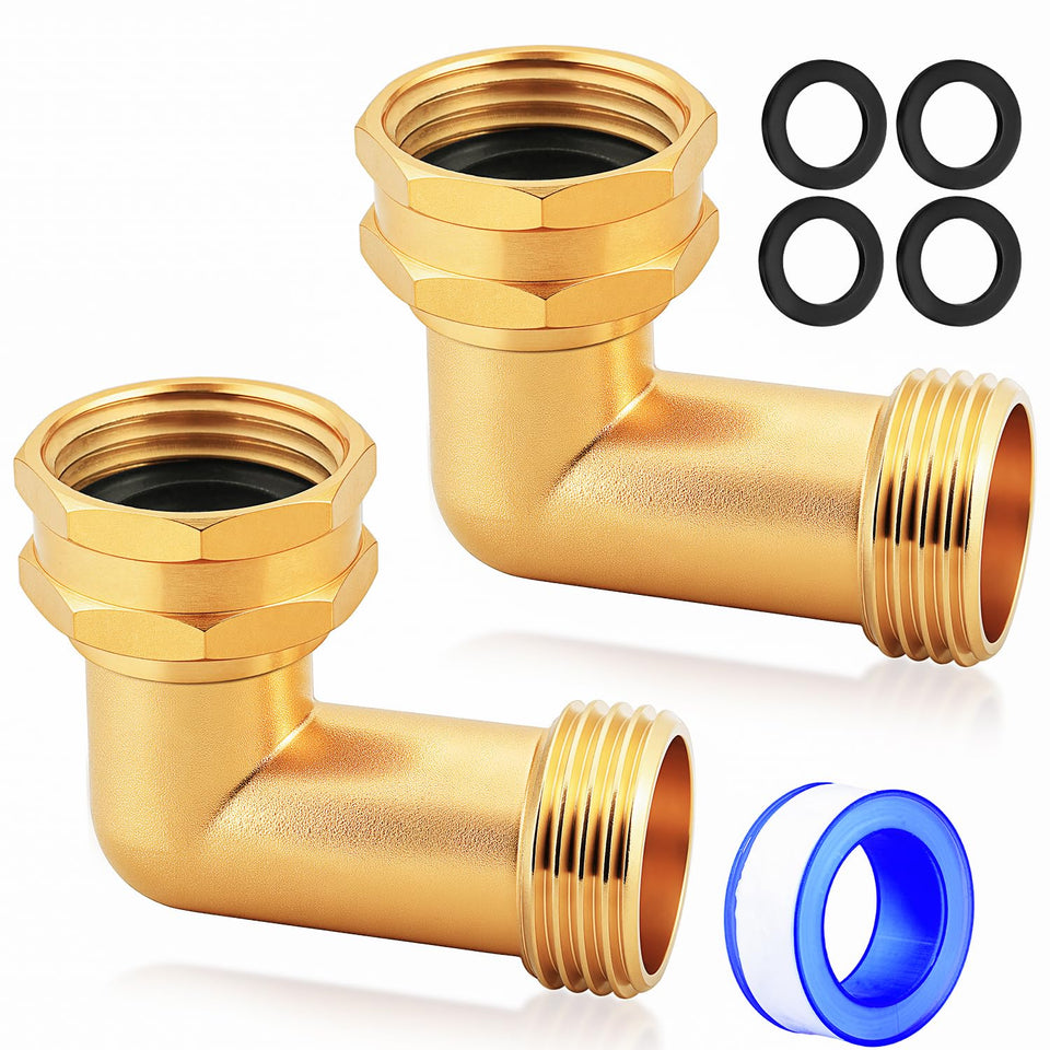 UNWAVER 90-degree brass hose elbow for garden connections reduces bending
