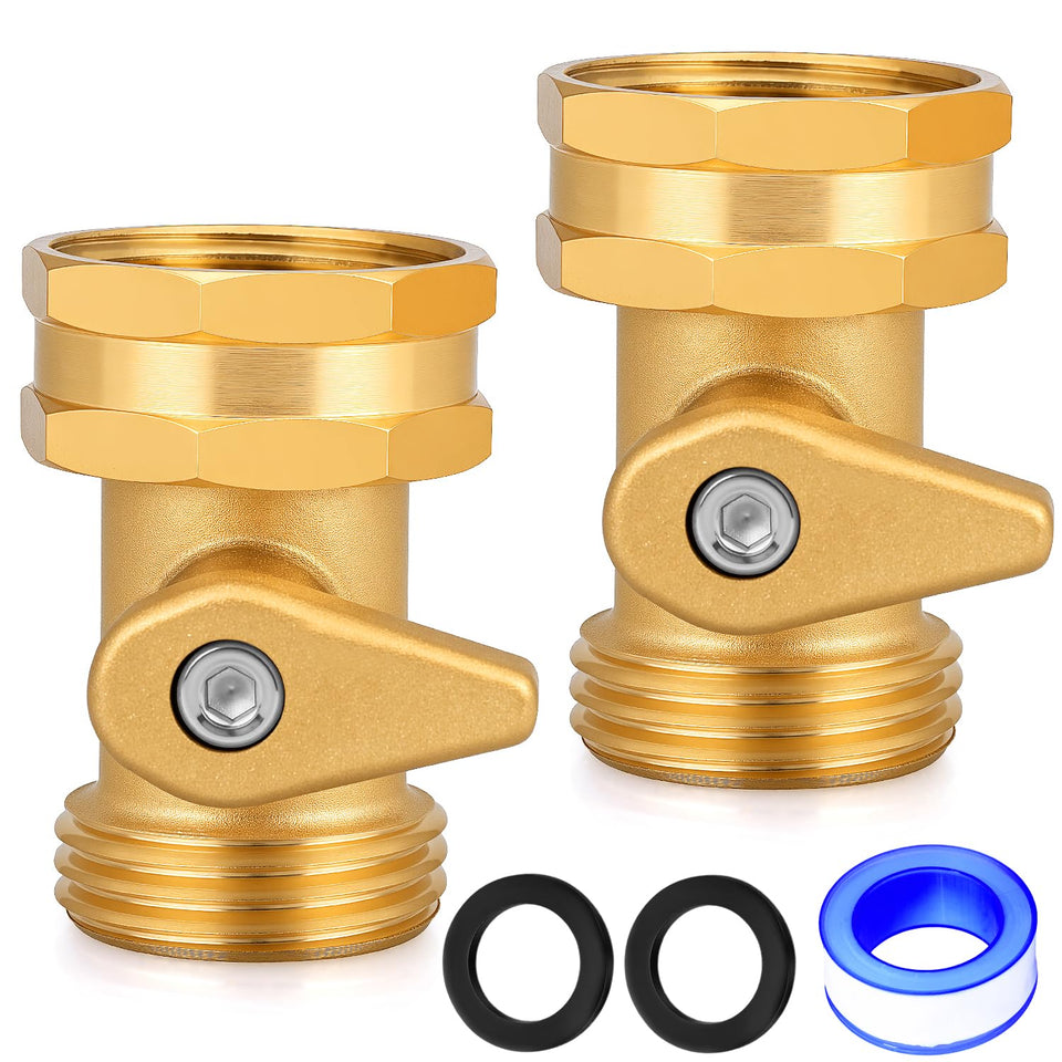 UNWAVER garden hose shut-off valve 2-pack, ready for quick, leak-free setup.