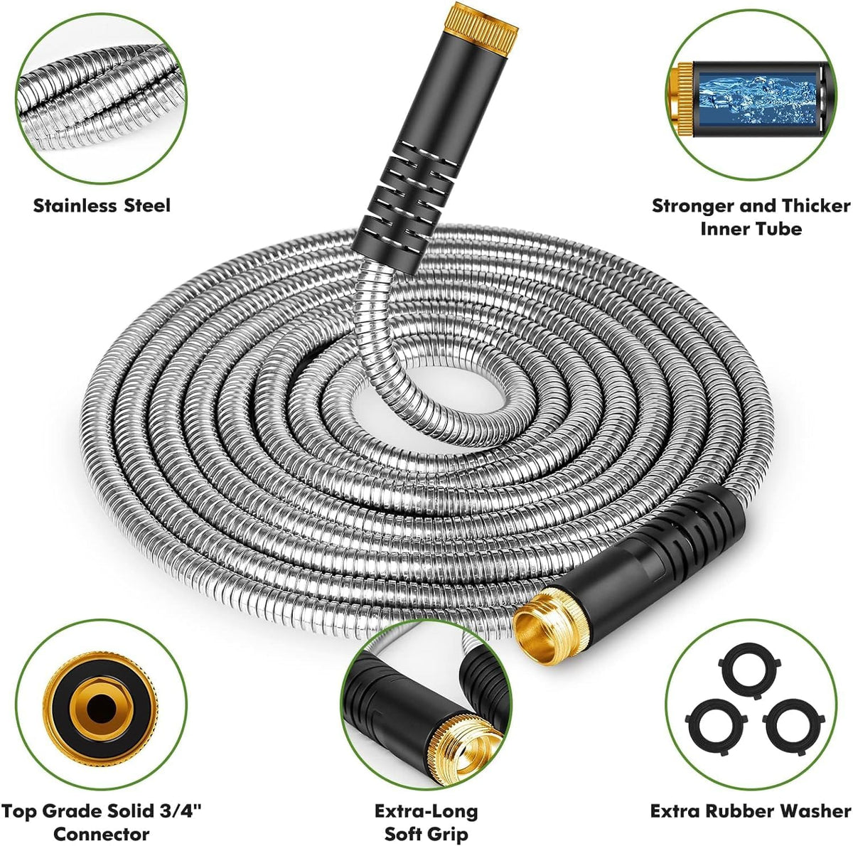 Unywarse metal hose with anti-kink protection enables smooth watering around obstacles