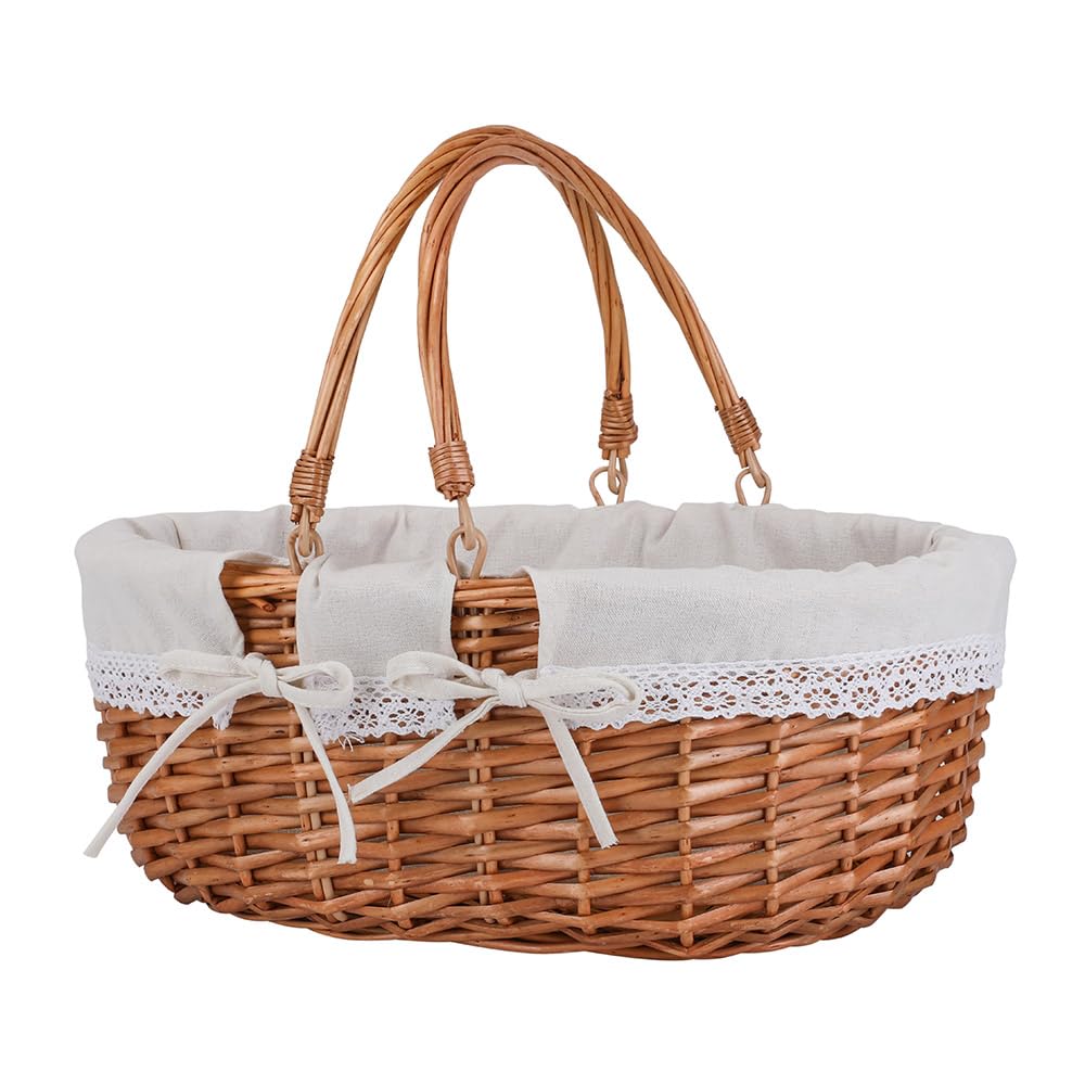 UoeRing large wicker picnic basket with sturdy handles for easy transport.