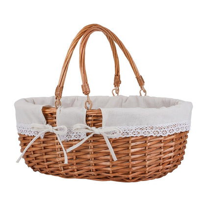 UoeRing large wicker picnic basket with sturdy handles for easy transport.