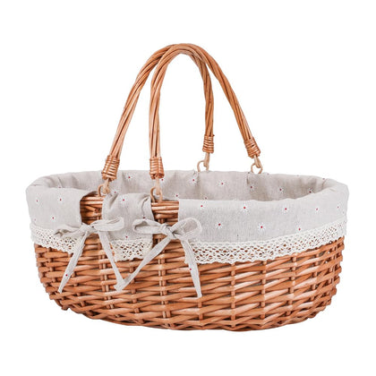 UoeRing large wicker picnic basket with handles for easy carrying on outdoor trips.