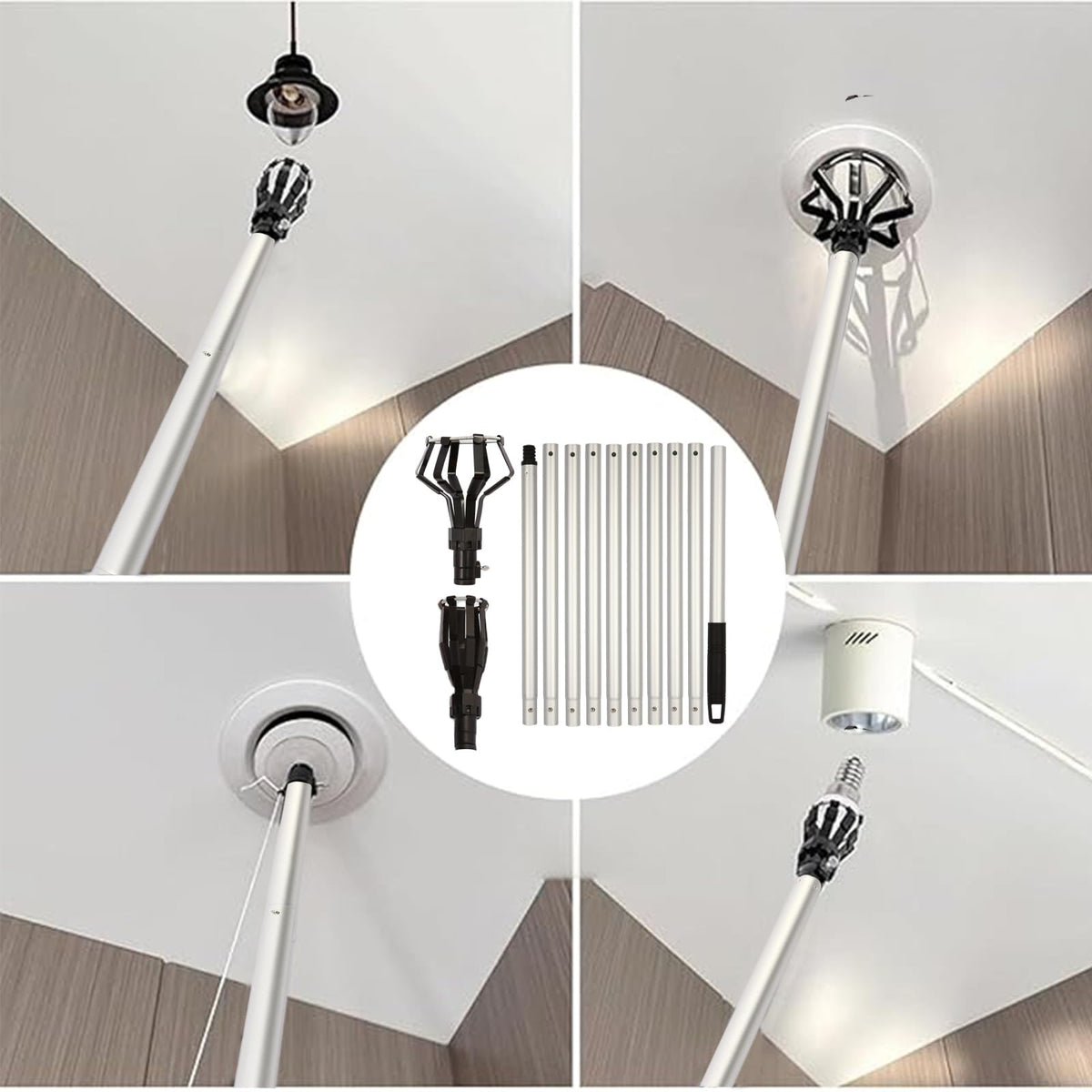 Compact setup for quick bulb maintenance on tall fixtures.