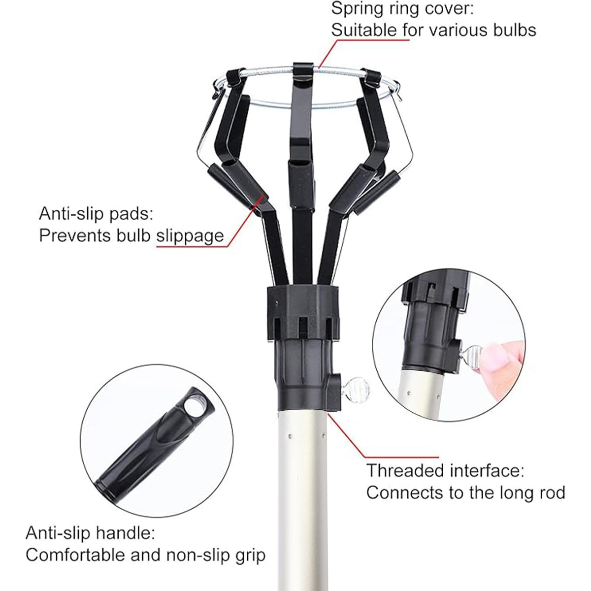 Extended reach up to 15ft with sturdy aluminum pole.