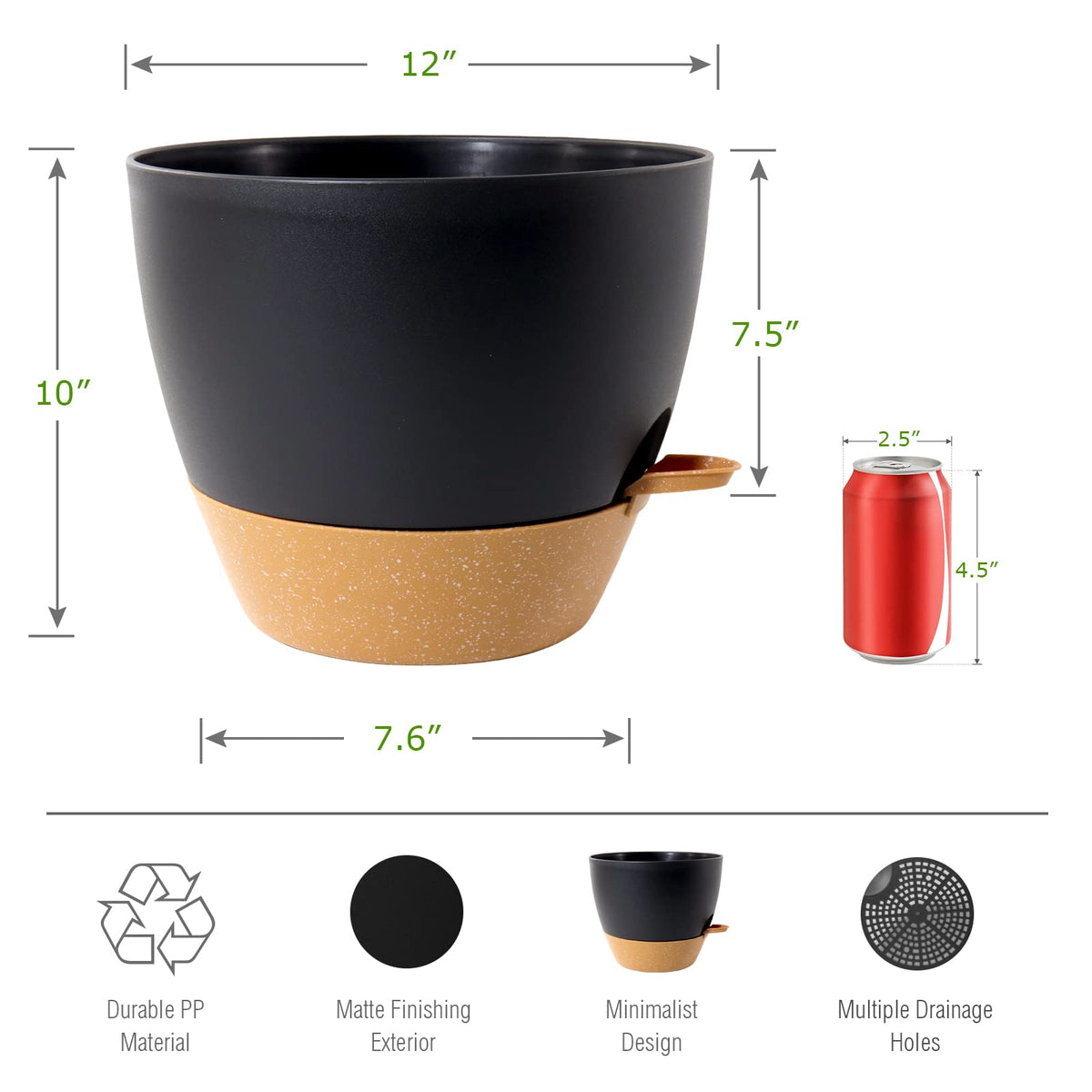 UOUZ 12-inch planter showing top and bottom watering options for flexible care.