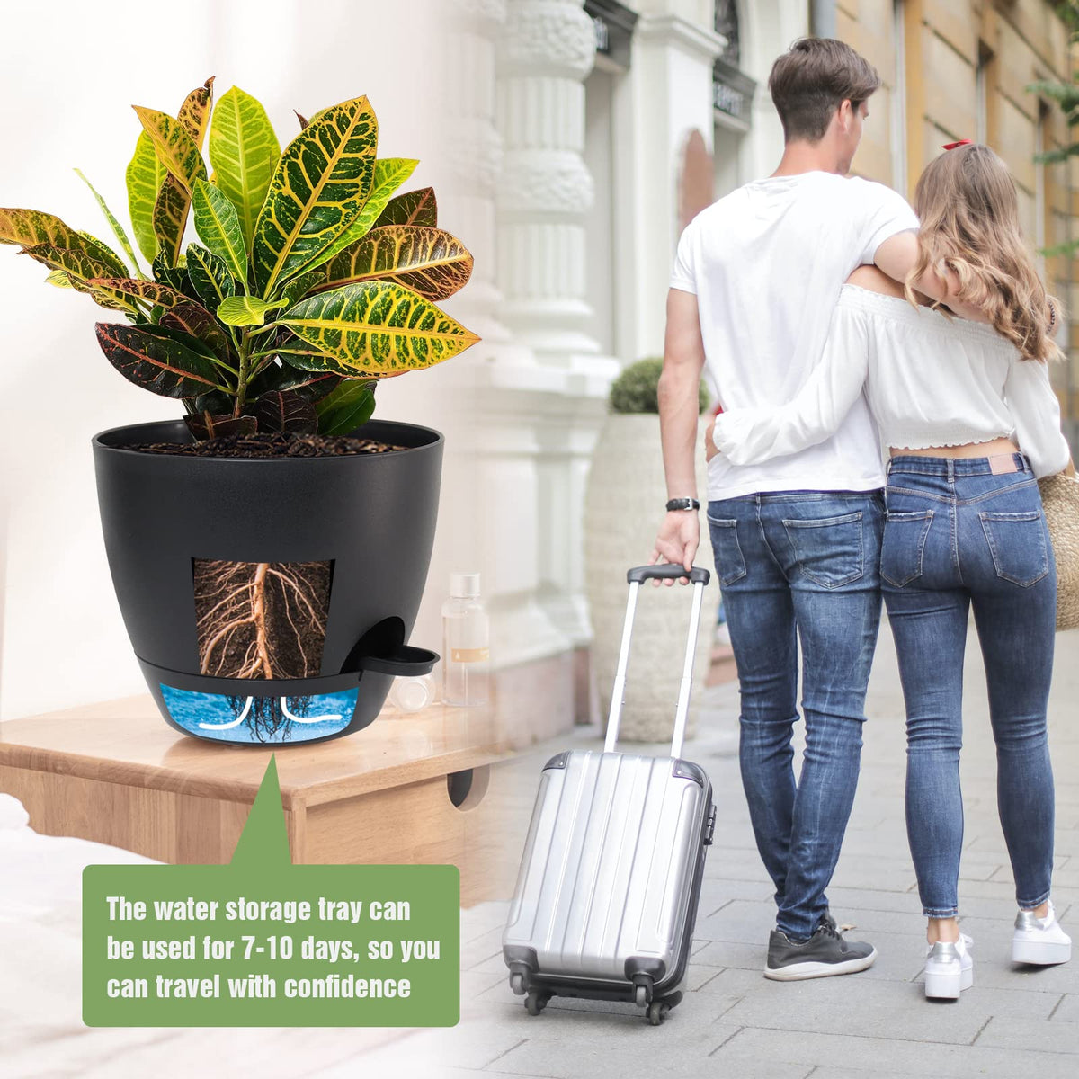 UOUZ three-piece self-watering pot set for varied growth stages and locations