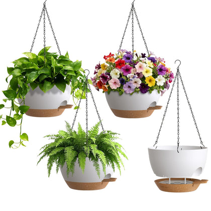 UOUZ four-pack eight-inch self-watering hanging planter ready for indoor or outdoor use