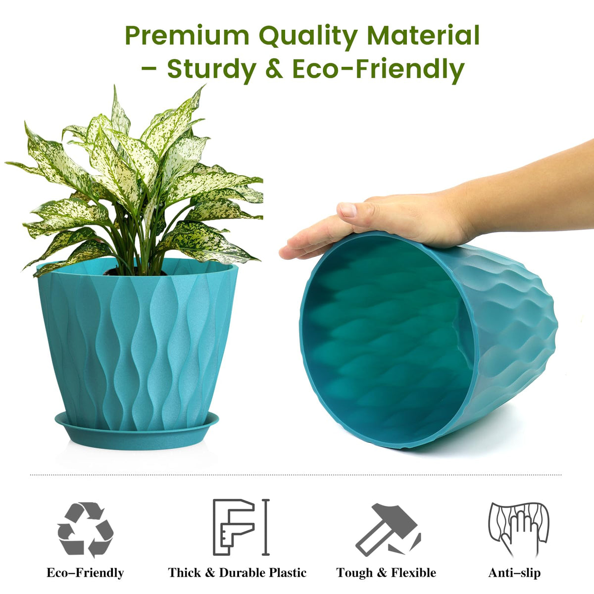 UOUZ 8-inch indoor-outdoor plant pot blue for versatile placement.