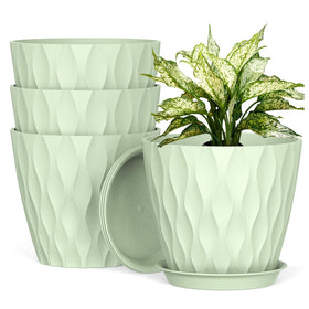 UOUZ 8-inch pot with ripple texture and drainage for healthy root care.