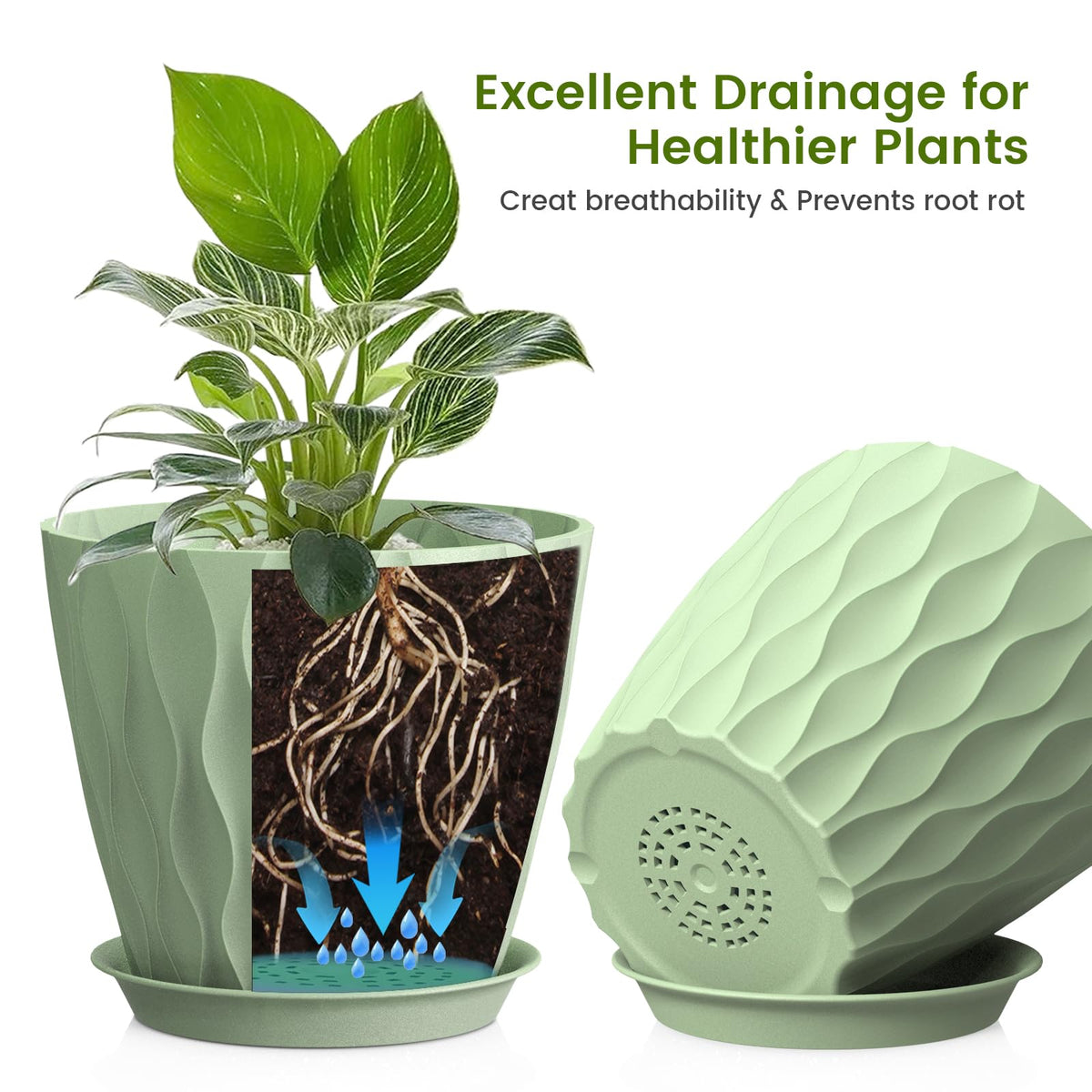 UOUZ 8-inch pot close-up highlights waffle texture for stylish indoor decor.