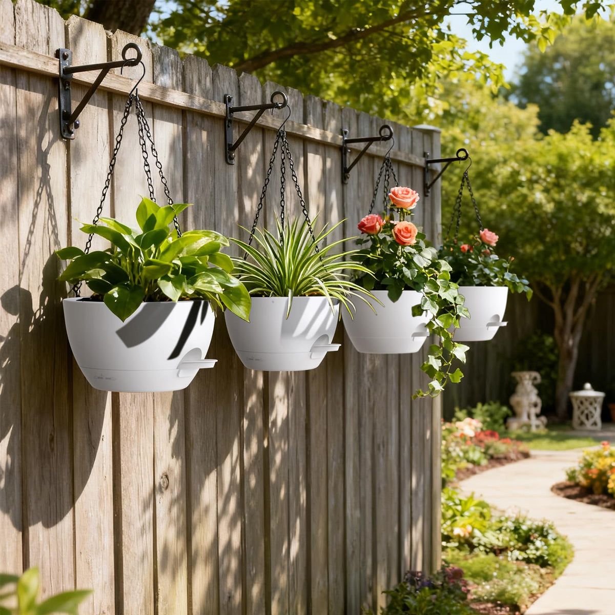 UOUZ hanging planter with drainage system prevents overwatering.